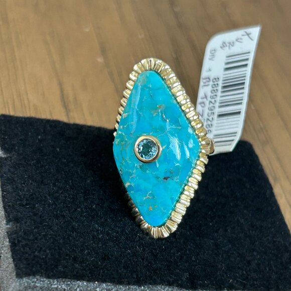 Rarities Carol Brodie Gold Plated Turquoise Kite Shaped Ring 7 NWT - Picture 7 of 11